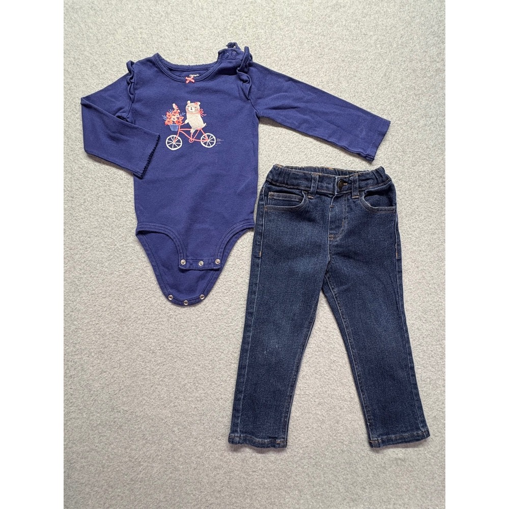 Carters Bodysuit and Garanimals Jeans Set‎ Navy Blue Bear 24M 3T Mixed Lot